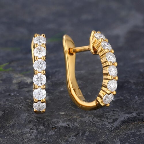 Round Moissanite Half Eternity Huggie Hoop Earrings