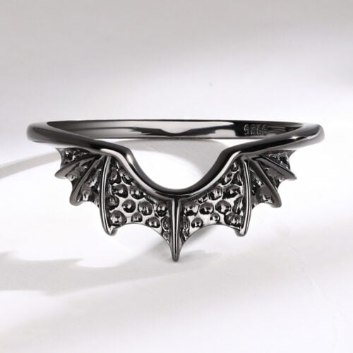 Unique Bat Wing Black Gold Curved Wedding Band