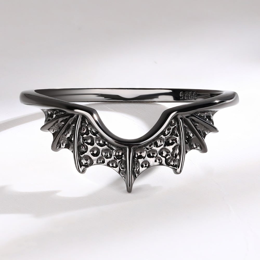 Unique Bat Wing Black Gold Curved Wedding Band