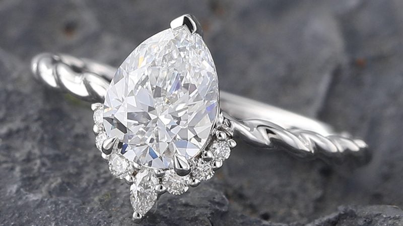 1CT Pear Shaped Lab Diamond Engagement Ring with Twisted Band 14K White Gold
