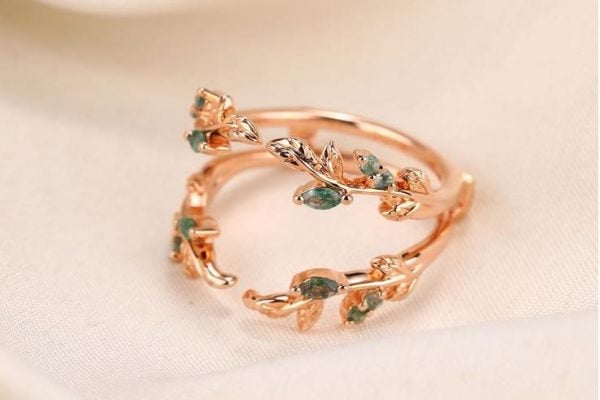 moss agate double wedding band