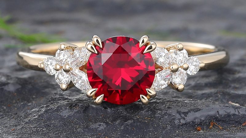 Ruby & Diamond Engagement Ring Yellow Gold July Birthstone