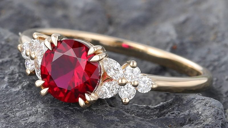 Ruby & Diamond Engagement Ring Yellow Gold July Birthstone