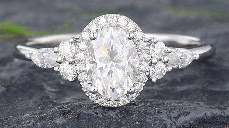 Pattiring Halo Moissanite Engagement Ring Rose Gold Promise Ring