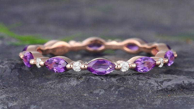 Pattiring Marquise Cut Amethyst Rose Gold Full Eternity Wedding Band