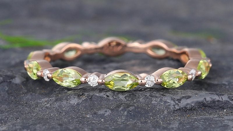 Pattiring Marquise Cut Peridot Rose Gold Full Eternity Wedding Band