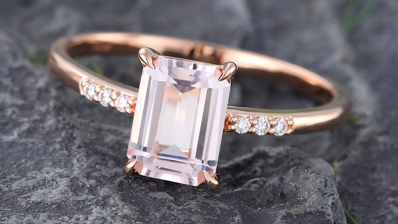 Pattiring Emerald Cut Morganite Rose Gold Engagement Ring -4